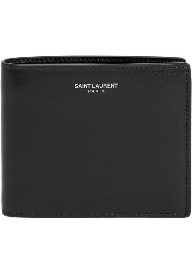 Smooth Leather Classic Logo Half Wallet Black - SAINT LAURENT - BALAAN 2