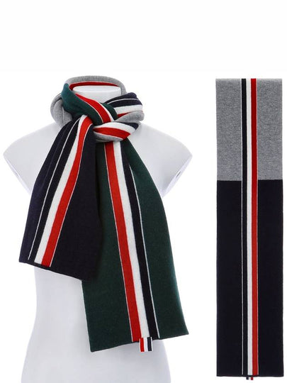 Tri-color Detail Virgin Wool Knit Scarf - THOM BROWNE - BALAAN 2