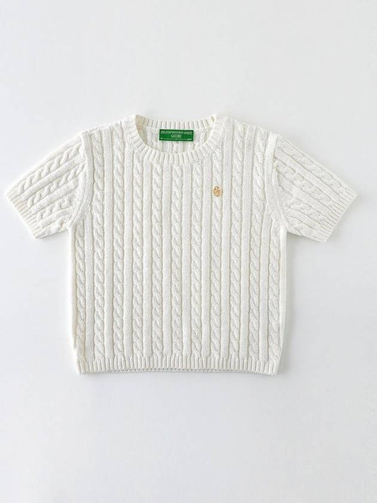 LOGO CABLE KNIT TOP IVORY Knit short sleeve - GOCORI - BALAAN 1