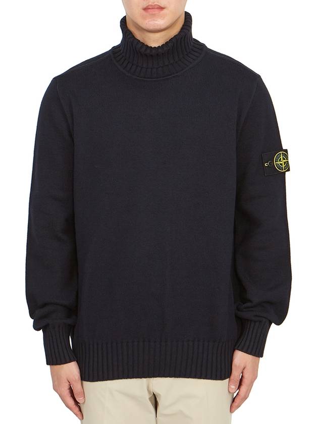 Wappen Patch Loose Fit Cotton Turtleneck Navy - STONE ISLAND - BALAAN 2