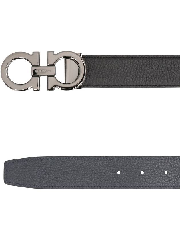 Reversible Gancini Leather Belt Navy - SALVATORE FERRAGAMO - BALAAN 5