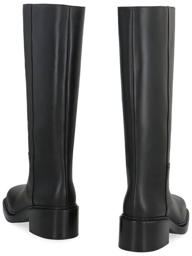 Logo leather long boots black - PRADA - BALAAN 5