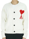 Big Heart Logo Oversized Intarsia Cardigan White - AMI - BALAAN 2