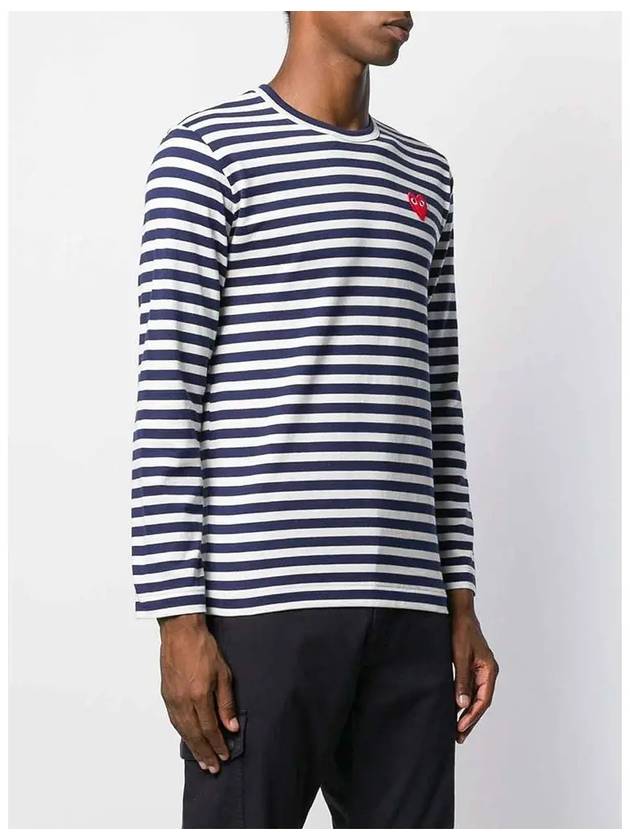 Men s Striped Heart Logo T Shirt Navy AZ T010 - COMME DES GARCONS PLAY - BALAAN 4