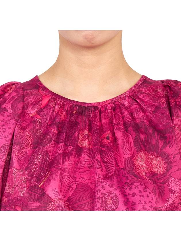 Women's Flower Motif Puff Sleeve Cotton Blouse Pink - VANESSA BRUNO - BALAAN 7