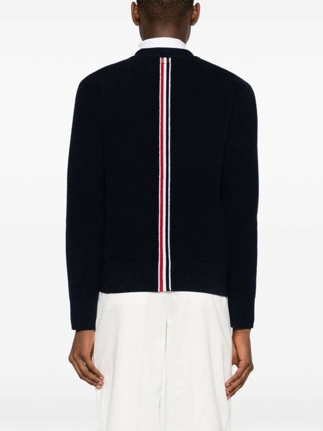 Brushed Effect Virgin Wool Cardigan Navy - THOM BROWNE - BALAAN 6