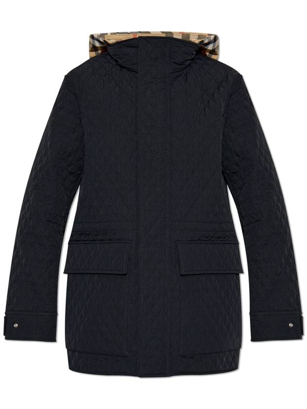 Check Hooded Quilted Jacket Black - BURBERRY - BALAAN 2