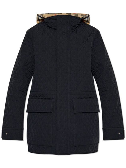 Check Hooded Quilted Jacket Black - BURBERRY - BALAAN 2