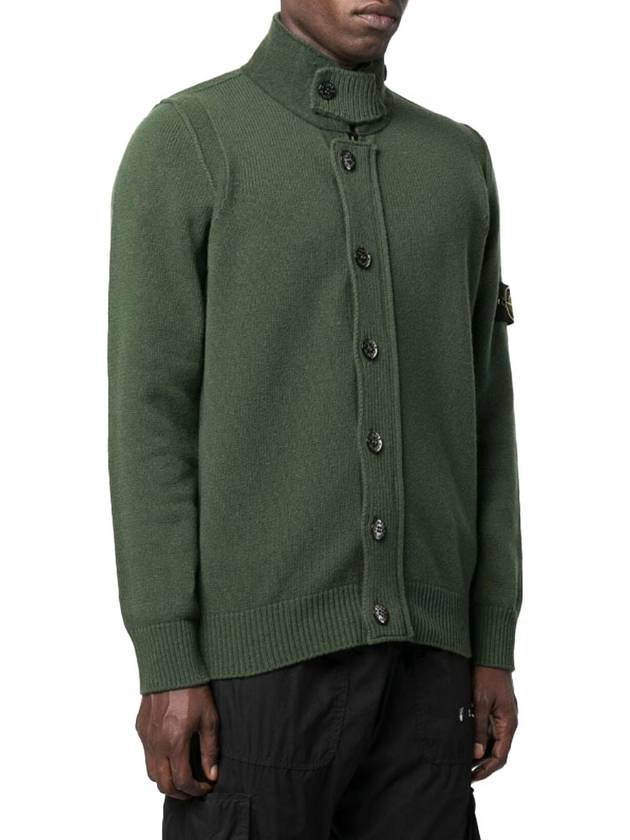 Men's Patch High Neck Lambswool Knit Cardigan Olive - STONE ISLAND - BALAAN 4