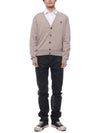 Red Heart Logo Merino Wool Cardigan Beige - AMI - BALAAN 4