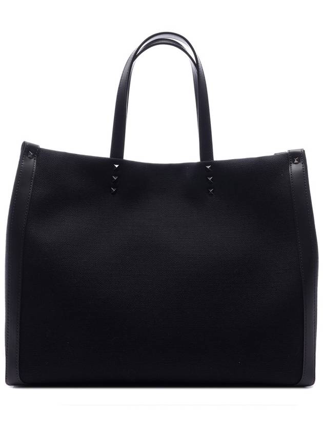 VLTN Rockstud Medium Canvas Tote Bag Black - VALENTINO - BALAAN 5