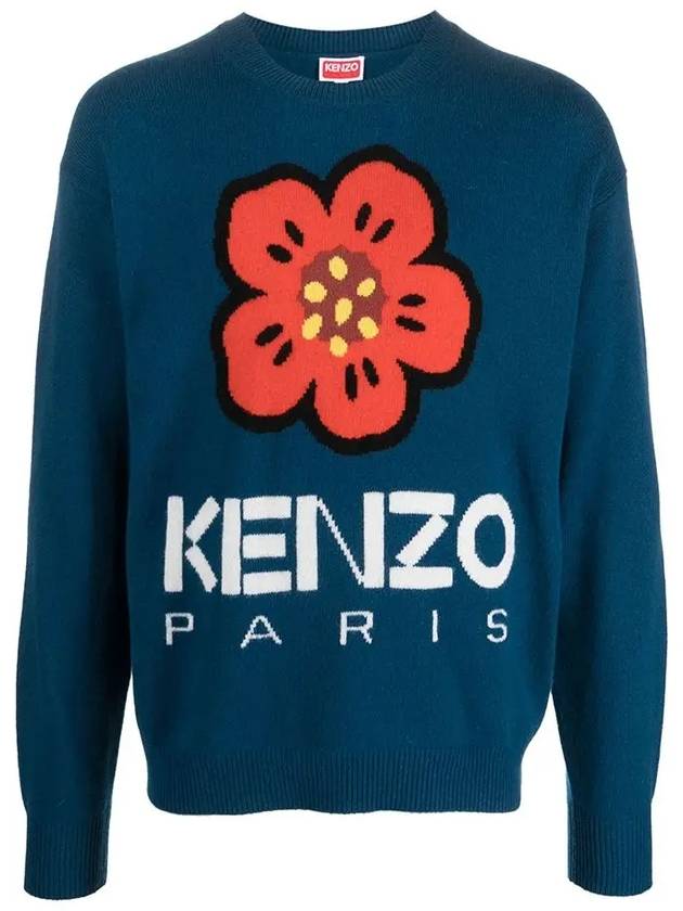 Boke Flower Merino Wool Knit Top Blue - KENZO - BALAAN 2