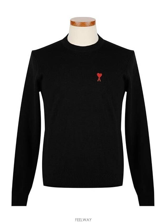 Heart Logo Patch Knit Top Black - AMI - BALAAN 2