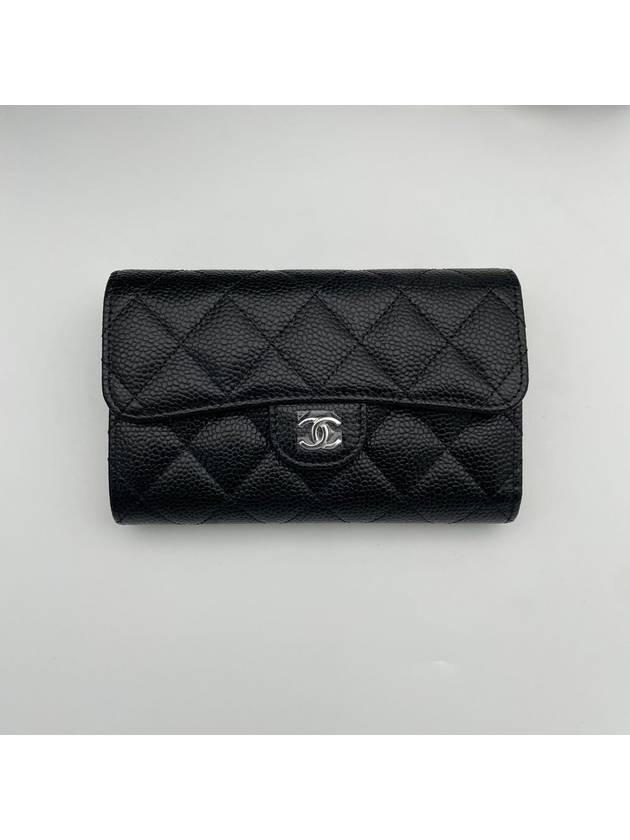 Classic Flap Wallet Grained Calfskin & Silver Black - CHANEL - BALAAN 3