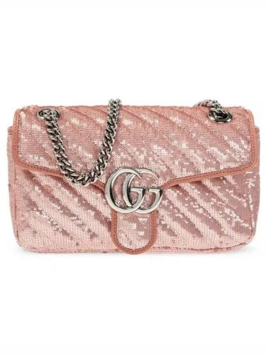 Women's GG Marmont Small Sequin Shoulder Bag Pink - GUCCI - BALAAN 2