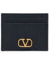 V Logo Signature Grainy Calfskin Card Wallet Black - VALENTINO - BALAAN 3