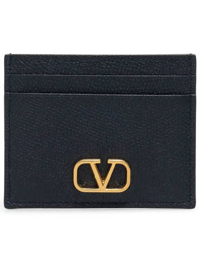 V Logo Signature Grainy Calfskin Card Wallet Black - VALENTINO - BALAAN 2