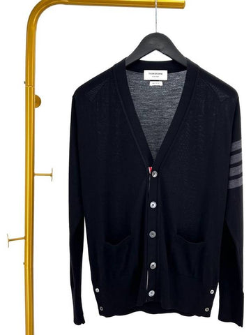 Merino wool diagonal cardigan black size 2 - THOM BROWNE - BALAAN 1