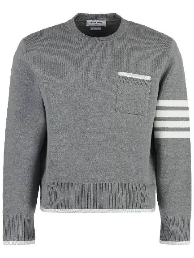 Milano Stitch 4-Bar Boxy Crew Neck Pullover Knit Top Grey - THOM BROWNE - BALAAN 5