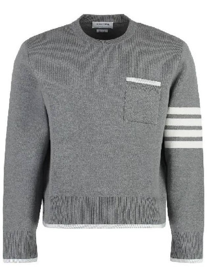 Milano Stitch 4-Bar Boxy Crew Neck Pullover Knit Top Grey - THOM BROWNE - BALAAN 2