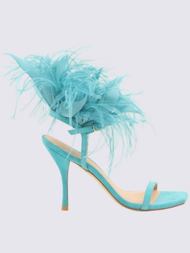 Stuart Weitzman Turquoise Leather Feather Sandals - STUART WEITZMAN - BALAAN 1