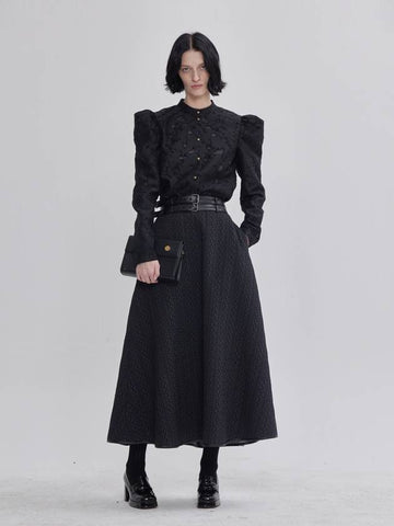 Quilted Detail Two Belted A-Line Long Skirt Black - LIE - BALAAN 1
