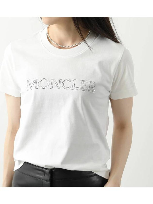 Crystal Beads Logo Short Sleeve T Shirt 8C00014 829HP - MONCLER - BALAAN 2