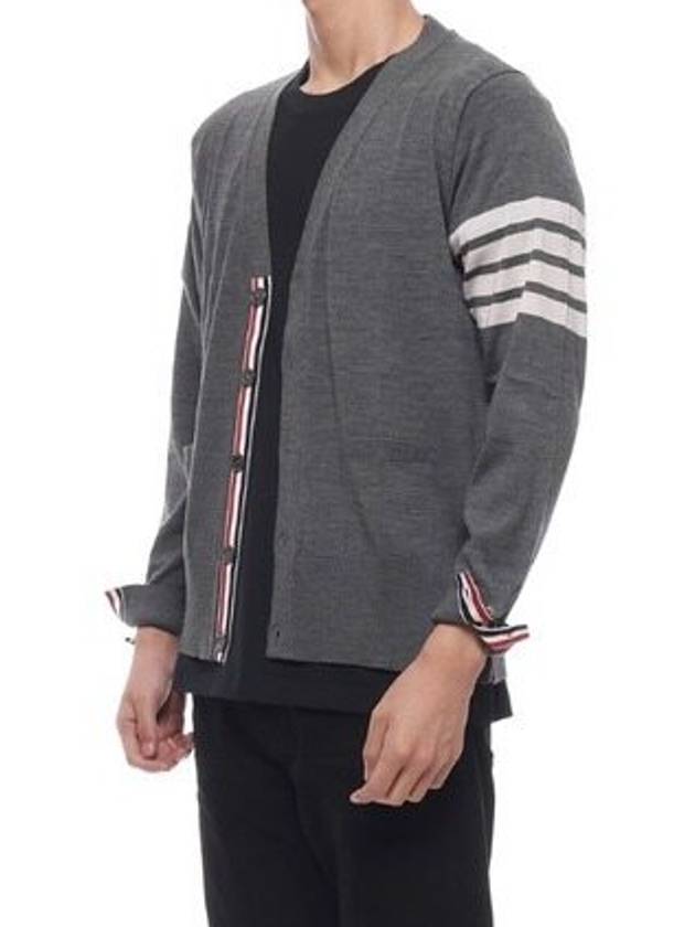 Men's Sustainable Classic Diagonal Wool Cardigan Medium Grey - THOM BROWNE - BALAAN 4