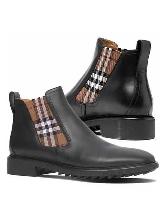 Men's Vintage Check Panel Chelsea Boots Black - BURBERRY - BALAAN 2