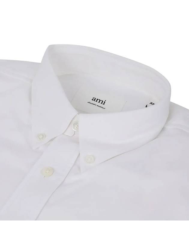 Button Down Boxy Fit Oxford Long Sleeve Shirt Natural White - AMI - BALAAN 6