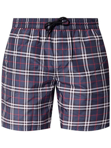 Check Swim Shorts Navy - BURBERRY - BALAAN.