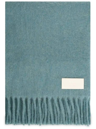 Logo Patch Fringe Wool Muffler Aquamarine - AMI - BALAAN 2