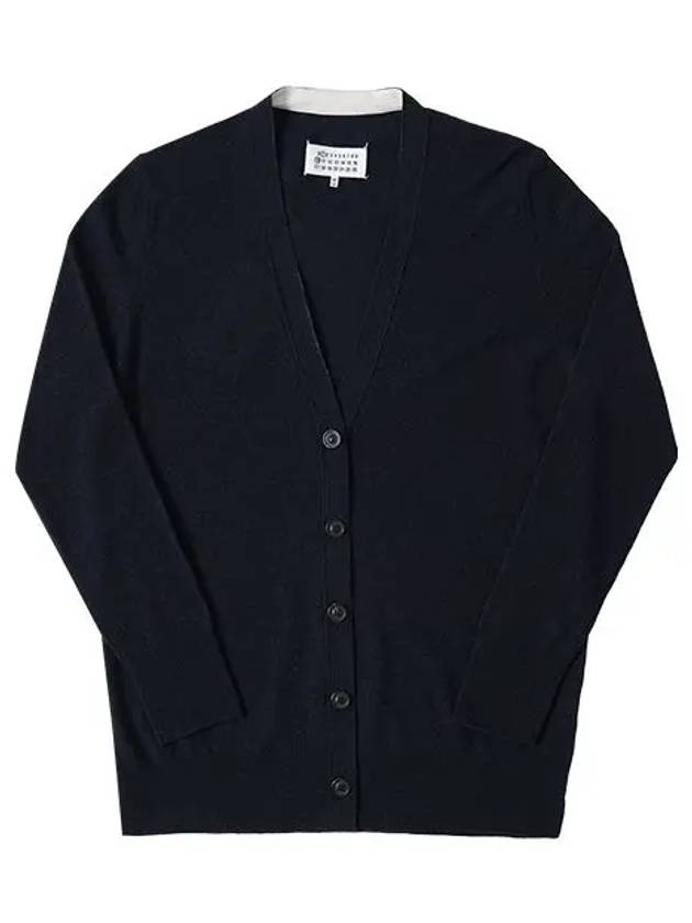 Women's V-neck Knit Wool Cardigan Dark Blue - MAISON MARGIELA - BALAAN 3