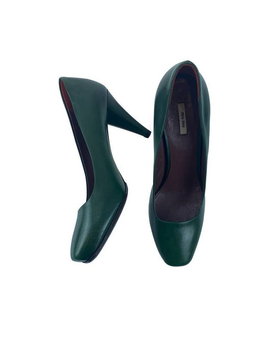 Capretto Leather Pumps Green - MIU MIU - BALAAN 1