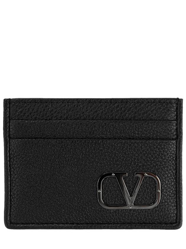 Signature V Logo Leather Card Wallet Black - VALENTINO - BALAAN 2