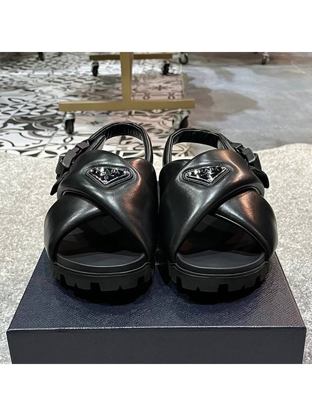 Padded Nappa Leather Crisscross Sandals Black - PRADA - BALAAN 7