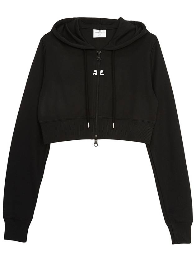 Courr ges 323JVE051JS0091 BLACK Women s Crop Hooded Zip up - COURREGES - BALAAN 1