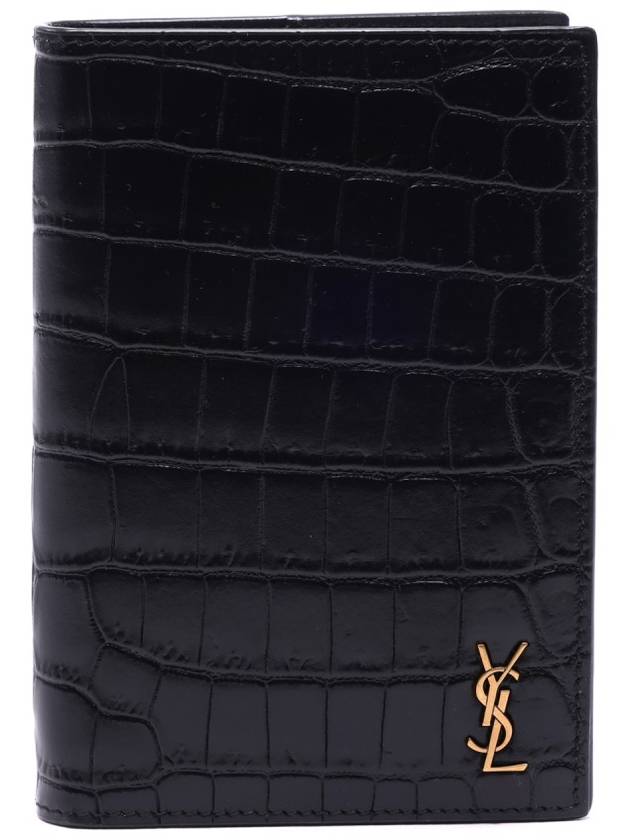 Monogram Crocodile Card Passport Wallet Black - SAINT LAURENT - BALAAN 2