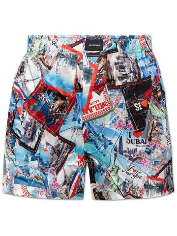 All Over City Print Silk Shorts Blue - BALENCIAGA - BALAAN 1