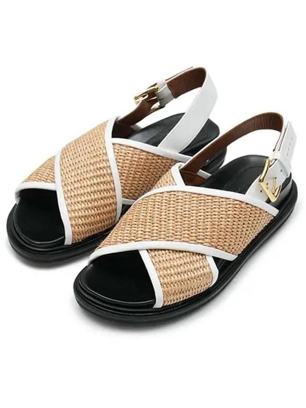 Leather Raffia Effect Fabric Fussbett Sandals Beige - MARNI - BALAAN 3