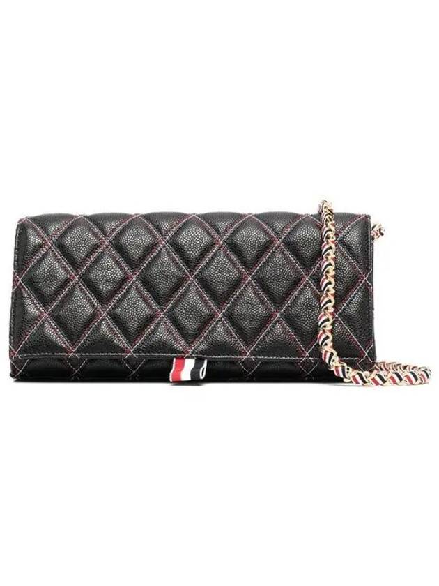 Caviar Agneau Woven Chain Flap Clutch Shoulder Bag Black - THOM BROWNE - BALAAN 2