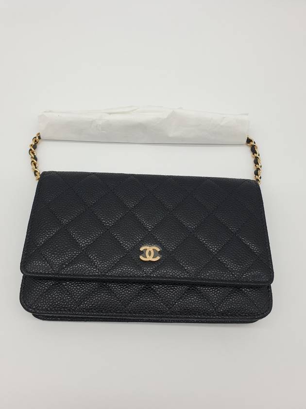 Classic Wallet On Chain Crossbody Bag Grained Calfskin Gold Black - CHANEL - BALAAN 3