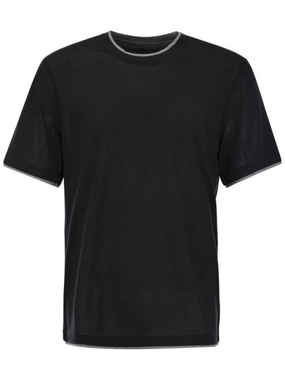 Double Layer Crew Neck Short Sleeve T-Shirt Black - BRUNELLO CUCINELLI - BALAAN 2