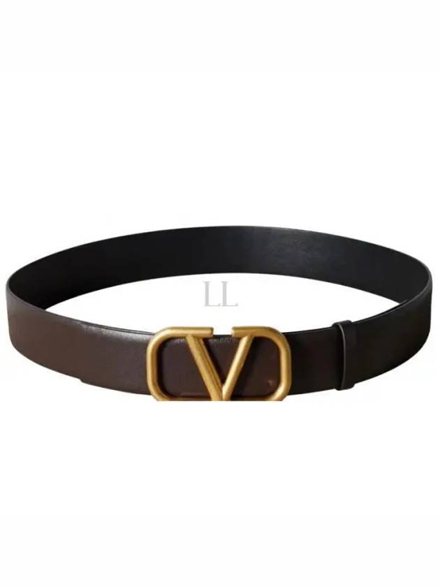 Signature V Logo Leather Belt Dark Brown - VALENTINO - BALAAN 2