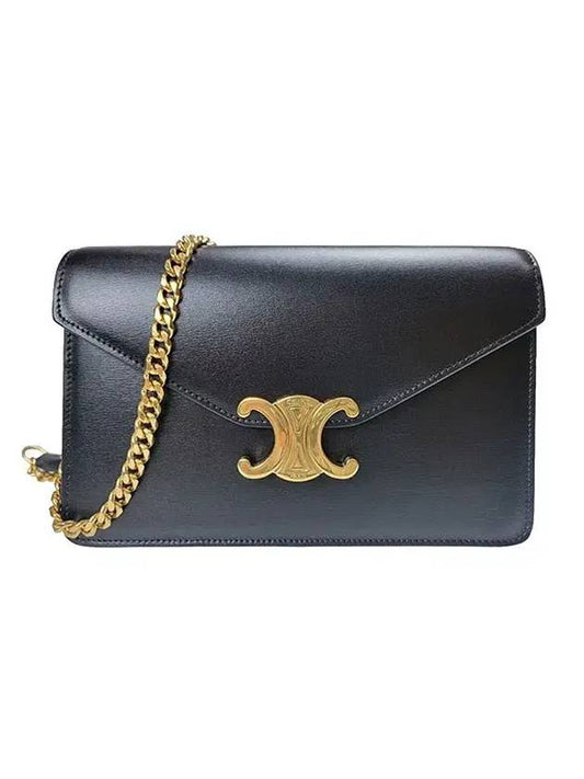 Triomphe Chain Shiny Calfskin Half Wallet Black - CELINE - BALAAN 1