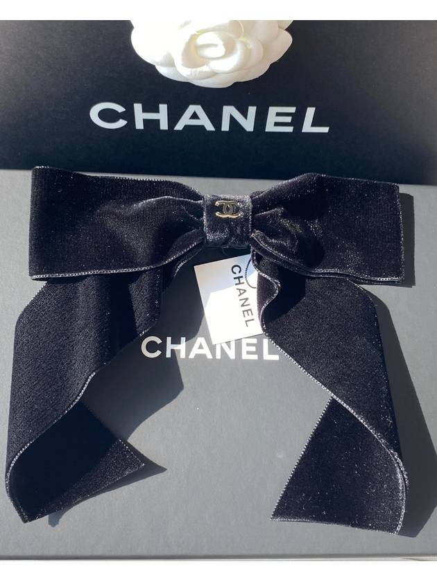 CC Logo Ribbon Bow Velvet Hairpin Black - CHANEL - BALAAN 2