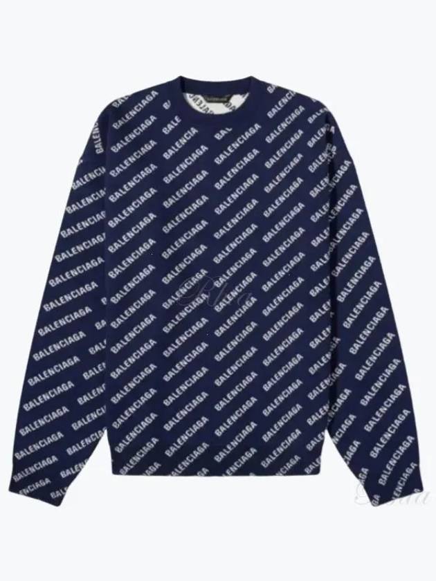 Allover Logo Crew Sweatshirt Navy - BALENCIAGA - BALAAN 2