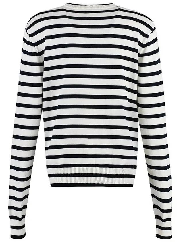 Fox Head Intarsia Regular Striped Cardigan Black White - MAISON KITSUNE - BALAAN 3