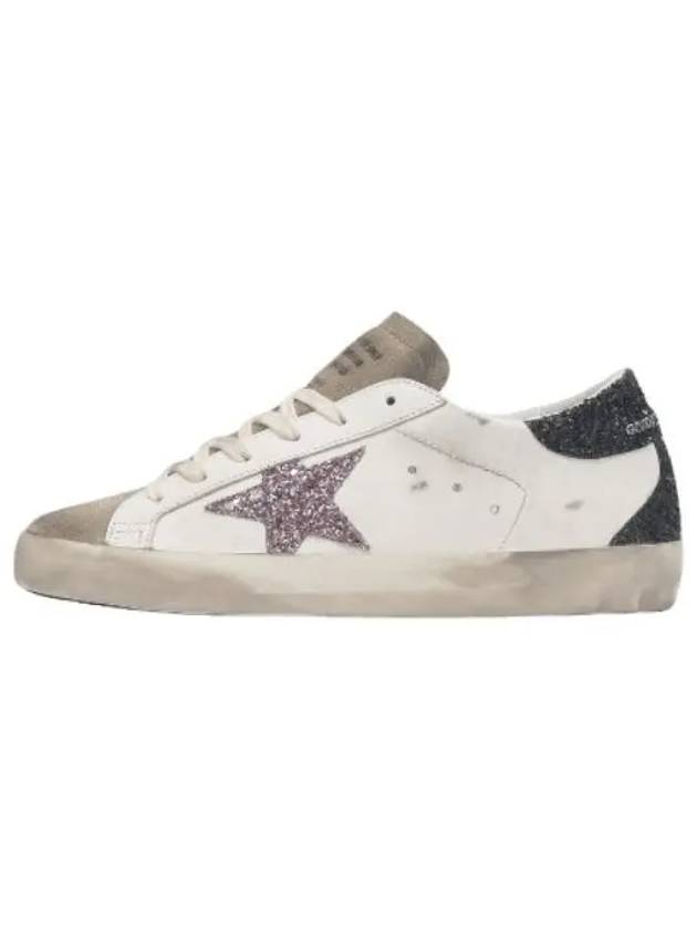 Super black suede heel tab glitter pink star sneakers cream - GOLDEN GOOSE - BALAAN 1