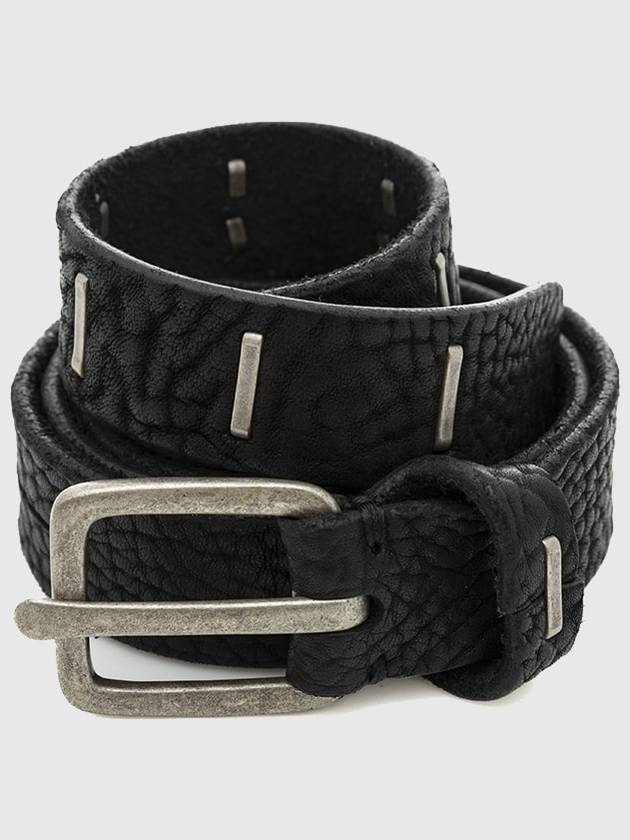 silver plate staple belt black bison leather men's leather belt - GOLEMETH - BALAAN 3